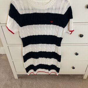 Knit Navy and White Sweater Dress